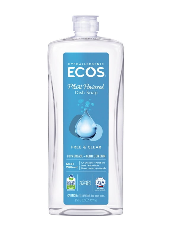 ECOS Hypoallergenic Liquid Dish Soap, Free & Clear, 25 Fluid Ounce