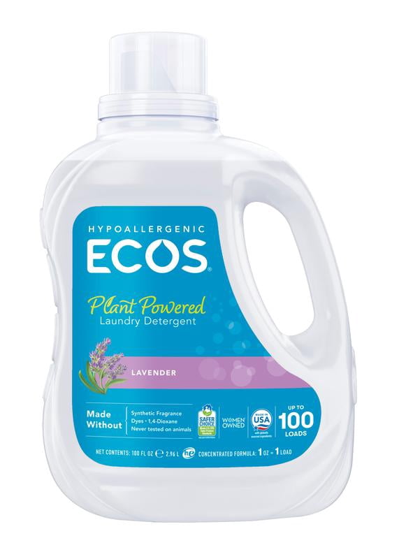 ECOS Hypoallergenic Liquid Laundry Detergent for Sensitive Skin, Lavender, 100 Loads, 100oz