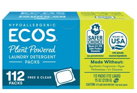 ECOS Laundry Detergent Packs, Free & Clear, 112-count
