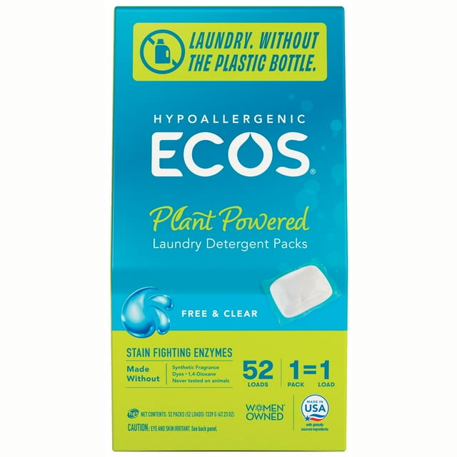 ECOS Laundry Detergent Packs with Stain Fighting Enzymes, Free & Clear