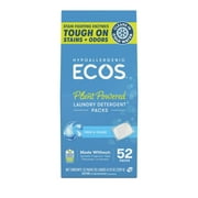 ECOS Laundry Detergent Packs, 52 Loads - 100% Plastic Free Packaging - Convenient No Mess Washing Soap Packs - Hypoallergenic for Sensitive Skin - Free & Clear