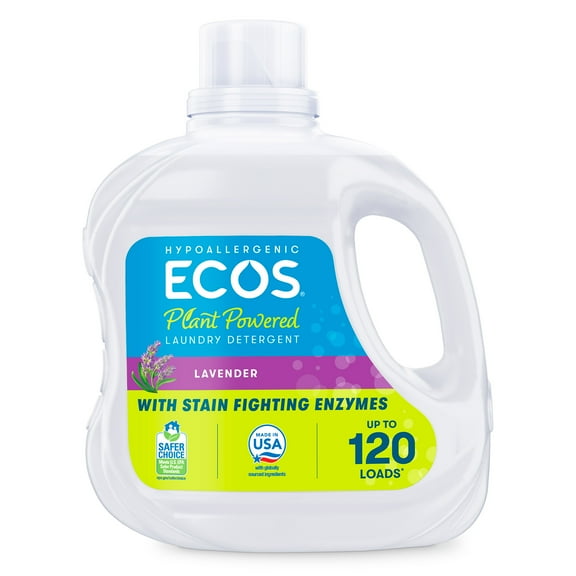 ECOS Hypoallergenic Liquid Laundry Detergent for Sensitive Skin, Lavender, 120 Loads, Laundry Soap, 110 Fl Oz