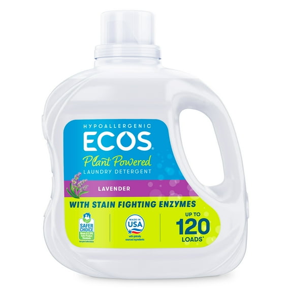 ECOS Hypoallergenic Liquid Laundry Detergent for Sensitive Skin, Lavender, 120 Loads, Laundry Soap, 110 Fl Oz