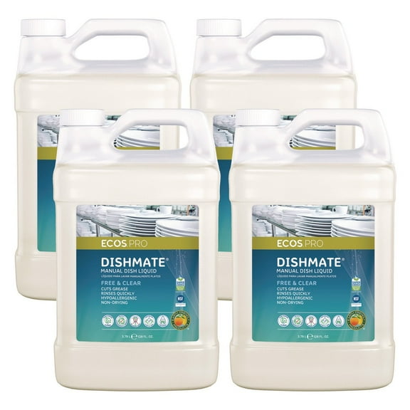 ECOS PRO PL972104CT 1 Gallon Dishmate Manual Dish Liquid Jug - Free and Clear (4/Carton)