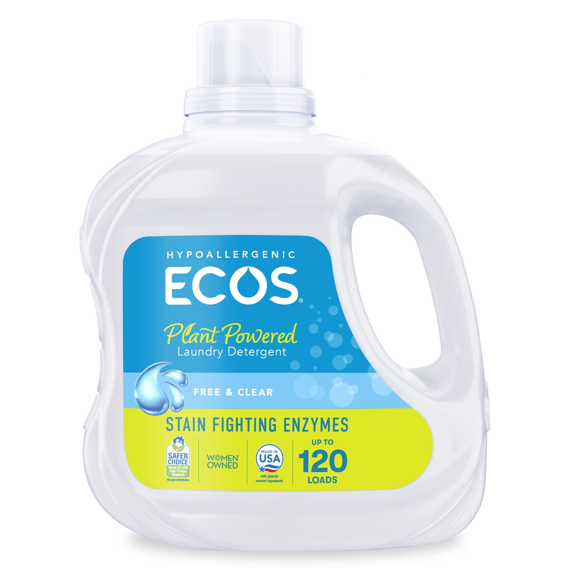 ECOS Plant Powered Liquid Laundry Detergent with Stain-Fighting Enzymes, Free & Clear, 120 Loads, 110 Ounce, Hypoallergenic for sensitive skin (4 Pack)