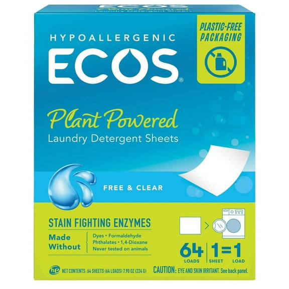 ECOS Plastic-Free Laundry Detergent Sheets - Free Clear - 7.9oz/64 Loads