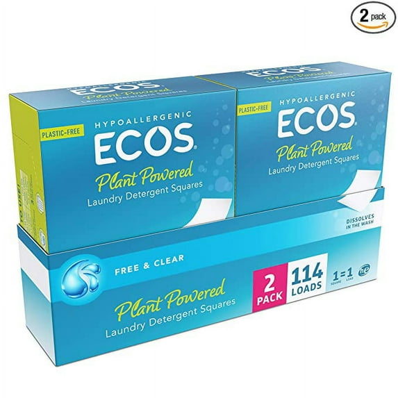 ECOS Plastic-Free Liquidless Laundry Detergent Sheets, Free & Clear, 57 Detergent Sheets Pack of 10