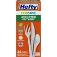 thumbnail image 1 of ECOSAVE Compostable Assorted Cutlery Set, Utensils for BBQs, Tailgates, Camping, Parties, and More, Includes 8 Forks, 8 Spoons, and 8 Knives, Compostable, Sustainable Design, 24 Count, 1 of 4