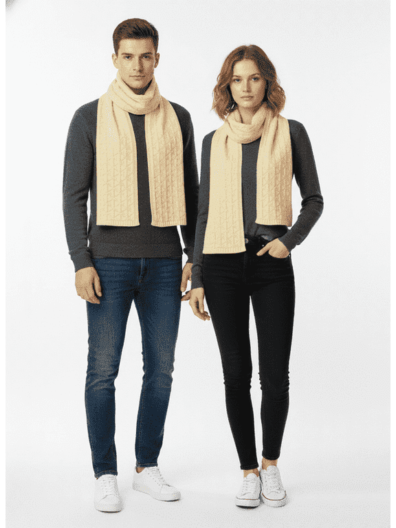 Luxury Wool Muffler Scarf for Women & Men | Ultra Soft Natural Fiber Winter Wrap | Handcrafted by Women Artisans of India | Cream Ivory Knit Muffler