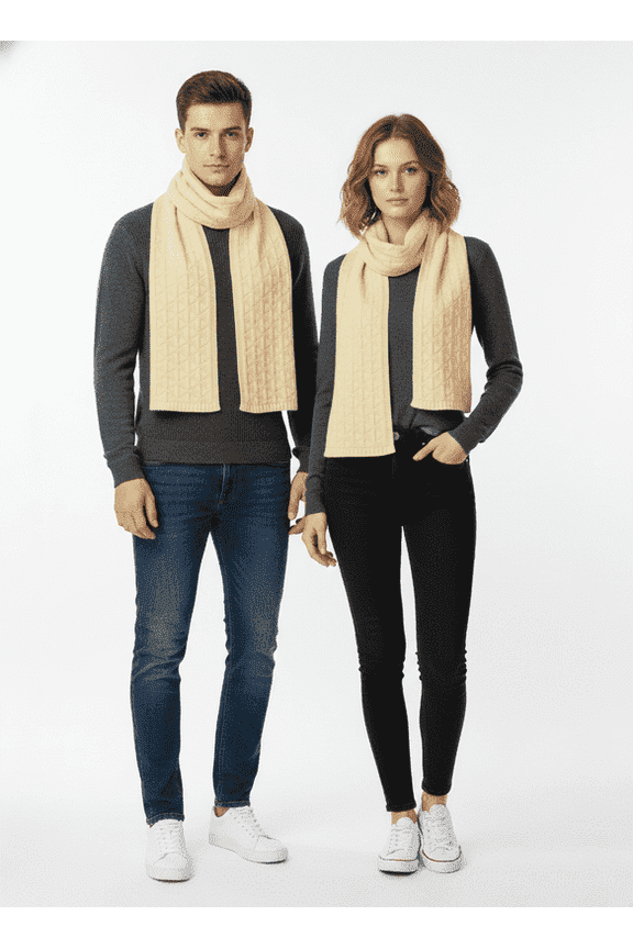 Luxury Wool Muffler Scarf for Women & Men | Ultra Soft Natural Fiber Winter Wrap | Handcrafted by Women Artisans of India | Cream Ivory Knit Muffler