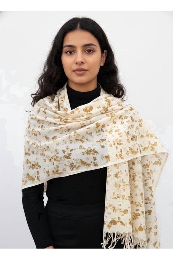 Marigold Bloom Stole - Natural Dye Hand Print Cotton Scarf, Yellow
