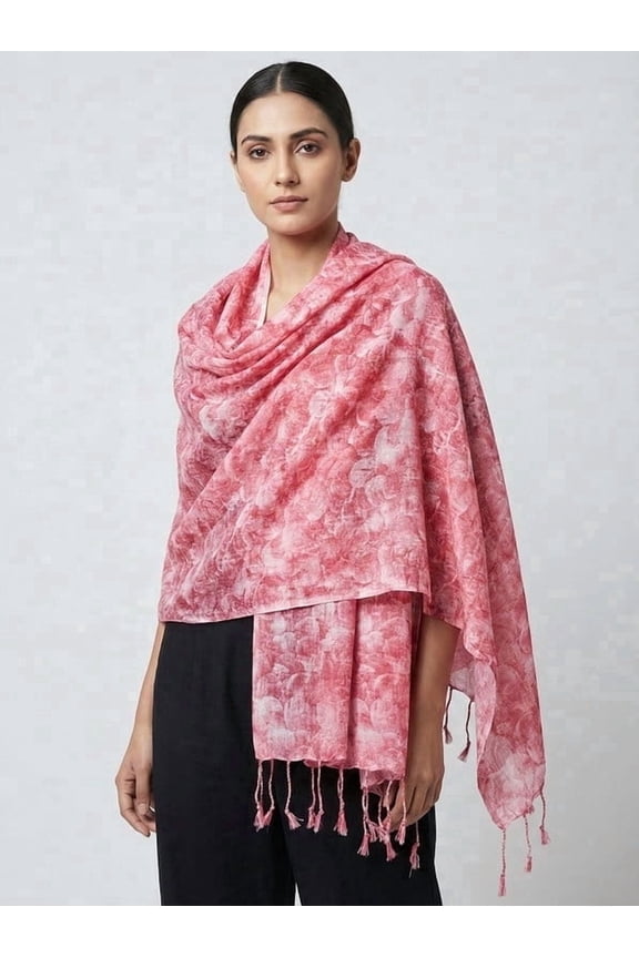 Pink Rose Marble Scarf for Women, Lightweight Natural Fabric Fashion Wrap
