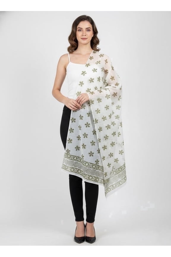 Olive Bloom Hand Block Print Cotton Scarf for Women – Lightweight Azo-Free Floral Wrap | Soft Breathable Artisan Shawl