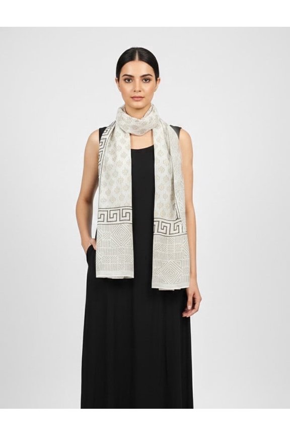 Ivory Heritage Hand Block Print Cotton Scarf for Women – Lightweight Azo-Free Artisan Wrap | Soft Breathable Travel Shawl