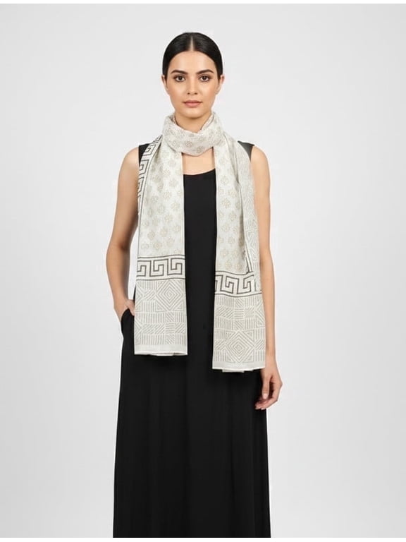 Ivory Heritage Hand Block Print Cotton Scarf for Women – Lightweight Azo-Free Artisan Wrap | Soft Breathable Travel Shawl