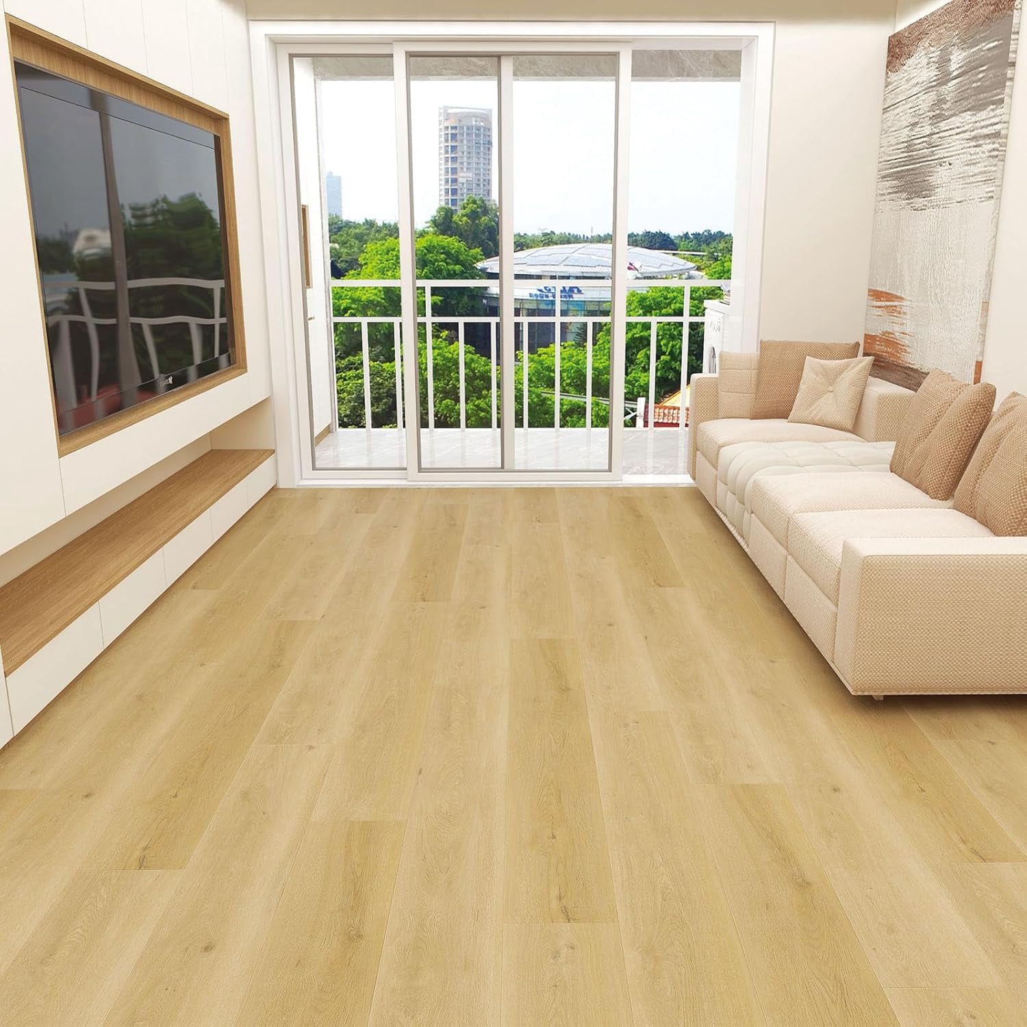 Ecostyle 60" W X 9" Spc Luxury Vinyl Flooring, 6.5Mm Interlock Vinyl Flooring Amber Oak (Set Of 8)