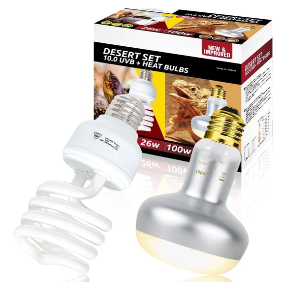 ECOSUB 100W Reptile Heat Lamp Bulb, and 26W UVB 10.0 Reptile Spiral Compact Light, Combo Pack