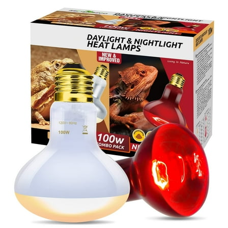 ECOSUB 100W Reptile Heat Lamp Bulbs Combo, Day & Night Basking Spot Light, UVA Heating Lamp 2 Pack