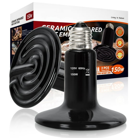 ECOSUB 150W Ceramic Heat Emitter, E26 Reptile Heat Lamp Night Reptile Terrarium Heat Bulb 2PC