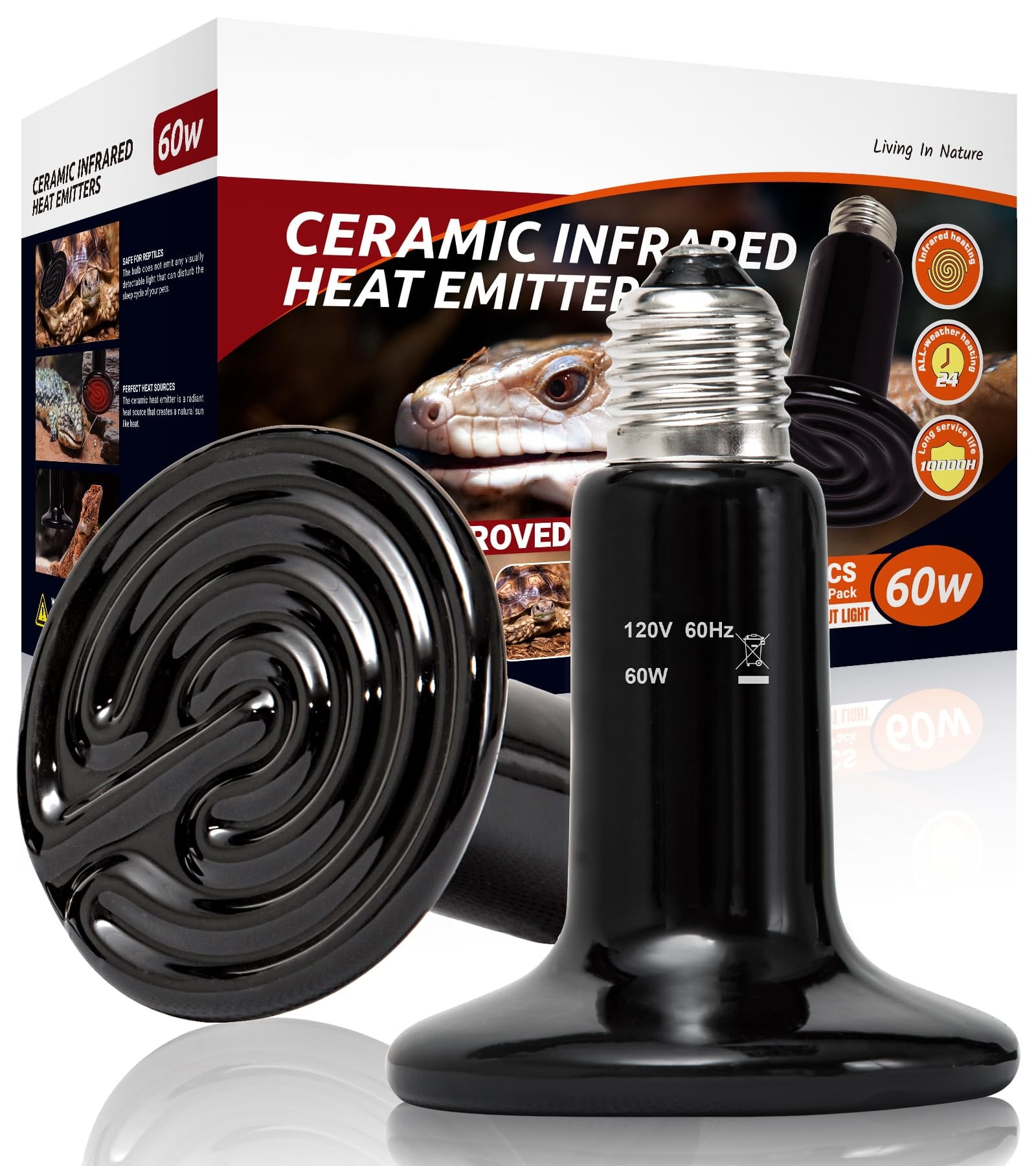ECOSUB 100W Reptile Heat Lamp, Ceramic Heat Emitter Night