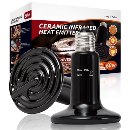 ECOSUB 60W Ceramic Heat Emitter, Reptile Heating Lamp, 2 Pack