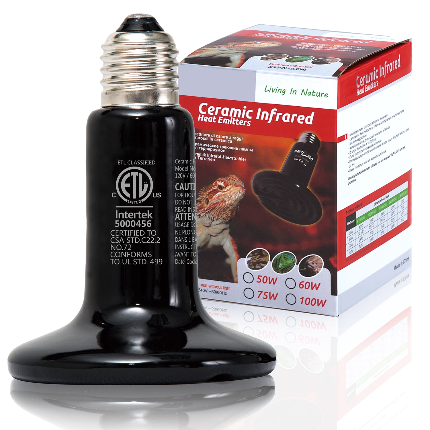 ECOSUB Reptile Heat Lamp Bulb 100W Ceramic Infrared Heat Emitter No Light No Disturbing Black Walmart