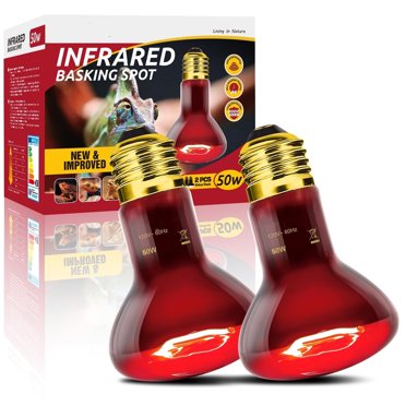 ECOSUB Reptile Infrared Heating Lamp Bulb, 50W, Infrared Basking Spot Light for Reptile, 2 Pack