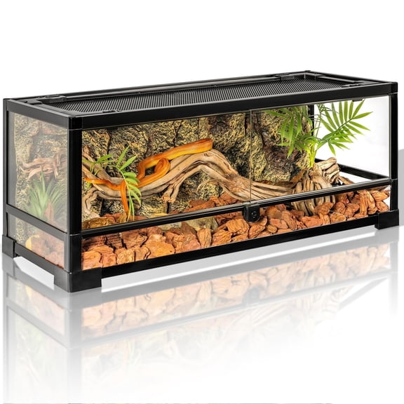 ECOSUB Tempered Glass Reptile Tank, 30" x 12" x 12" with Top Screen Ventilation & Water-Holding Bottom 20 Gallon