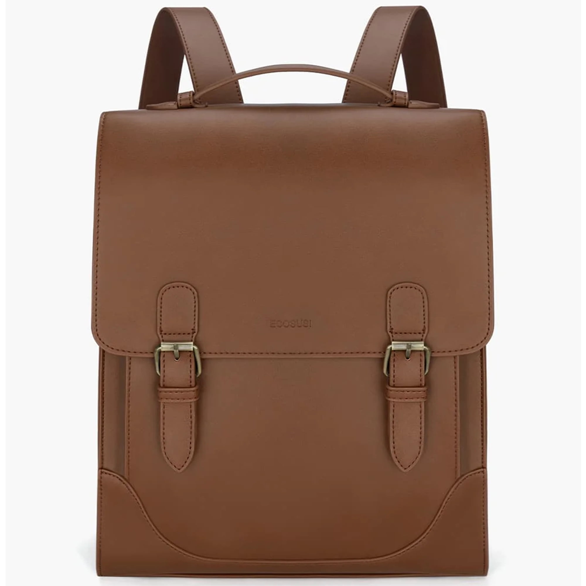 ECOSUSI Laptop Backpack for Women Vintage Leather Backpack for Laptop 14 inch Computer Bag College Bookbag Travel Casual Daypack Work Business