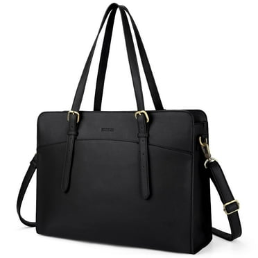 ECOSUSI Leather Laptop Tote Bag for Women 15.6 Inch Computer Briefcase Waterproof Handbag Shoulder Bag Purse for Tablet Work Office Business College Daily Travel, Black
