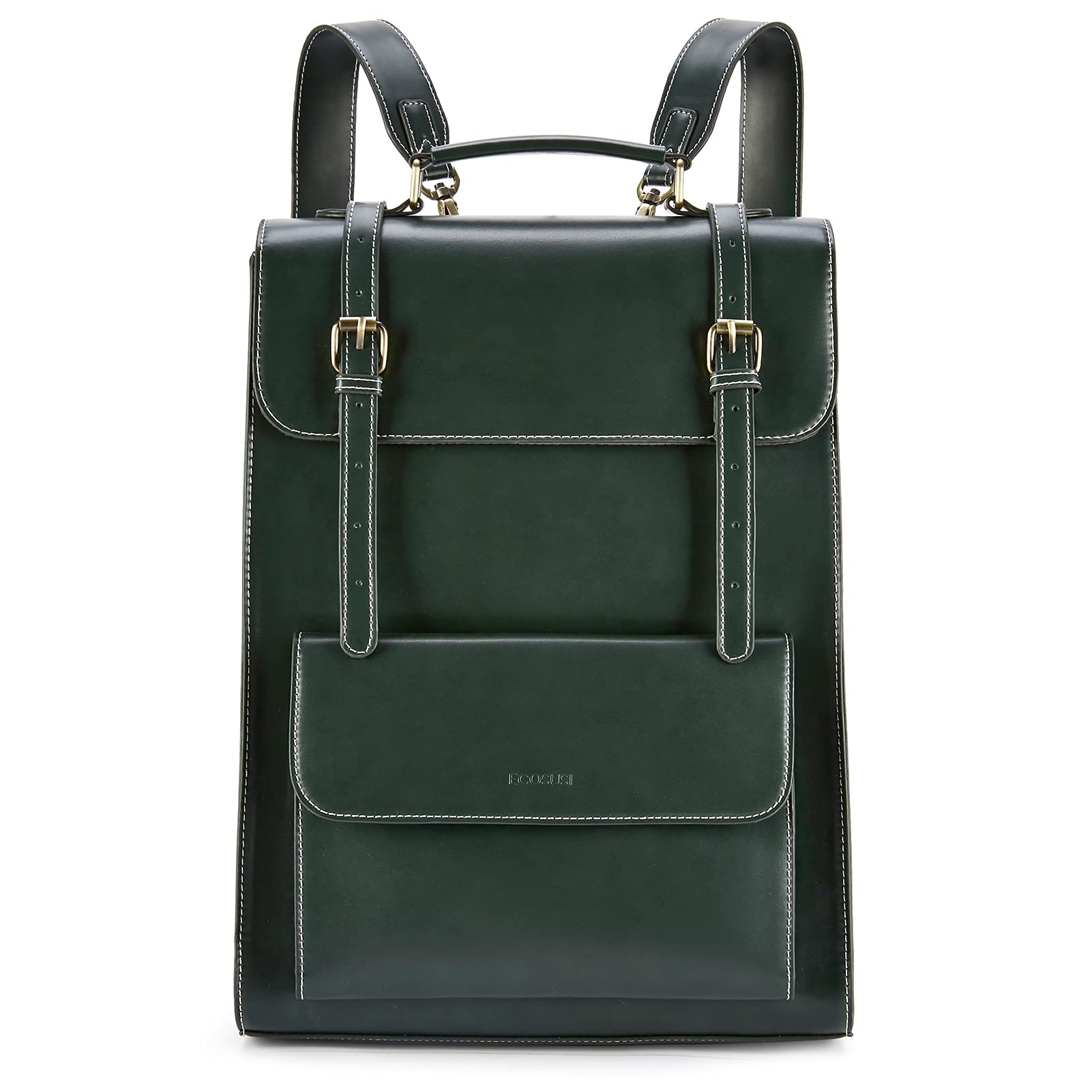 ECOSUSI Vintage Laptop Backpack for Women, 15.6 inch Leather Computer Bag for College Bookbag
