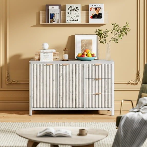 ECOTINY Mordern Fluted Sideboard Cabinet with Adjustable Shelves, Accent Buffet Cabinet with Storage, Multifunctional Console Cabinet for Living Room, Entryway, Kitchen