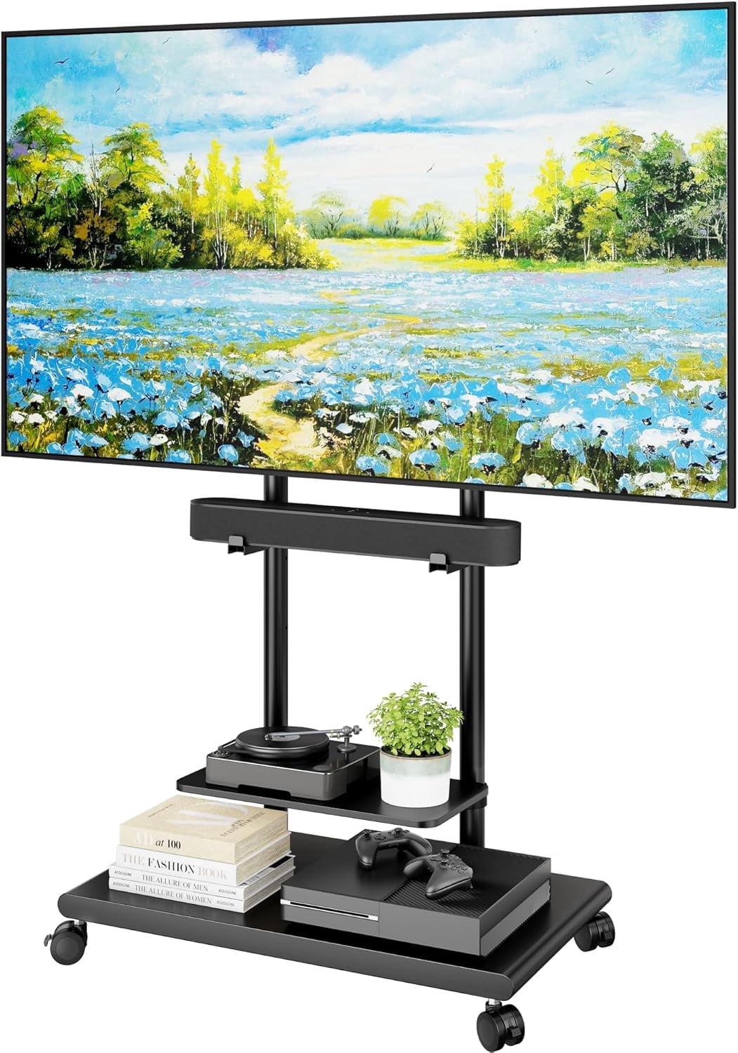 ECOTINY Steel Base Rolling TV Stand for 50-90 Inch TVs up to 154 lbs ...