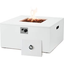 ECOTOUGE 32" Square Propane Fire Pit Table, 50,000 BTU Outdoor Gas Fire Pit with Lid, Steel Fireplace w/Weather-Resistant Pit Cover, Lava Rocks for Patio, CSA Certified, White