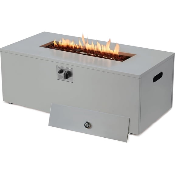 ECOTOUGE 42" Rectangular Propane Fire Pit Table, 50,000 BTU Outdoor Gas Fire Pit with Lid, Steel Fireplace w/Weather-Resistant Pit Cover, Lava Rocks for Patio, CSA Certified, Grey