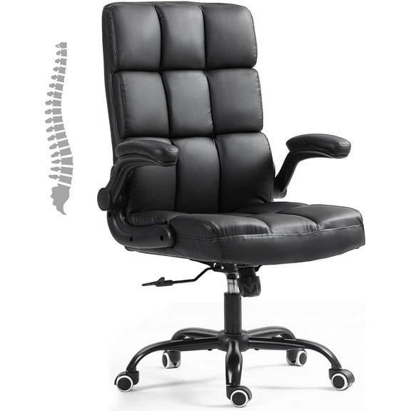 ECOTOUGE Executive Office Chair, Velvet Ergonomic  Desk Chair, High Back Computer Chair with Adjustable Tilt Angle and Flip-up Arms (Without Footrest Black)
