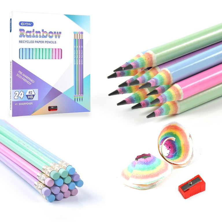 Black Wood Rainbow Colored Pencils - Write and Draw in 7 Brilliant Colors  (set of 6 pencils)