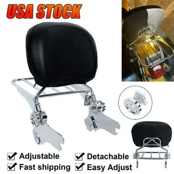 ECOTRIC Adjustable Sissy Bar Backrest Luggage Rack 1997-2008 Quick Release Detach Compatible with Harley Road King Street Glide Electra Glide