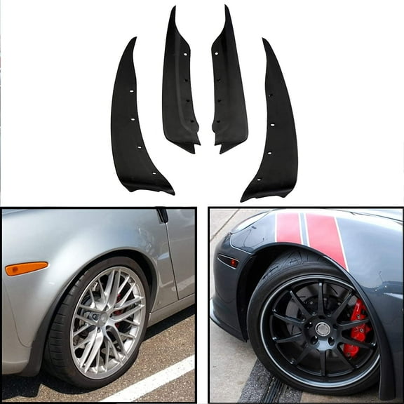 ECOTRIC Complete Set Black Molded Splash Guards Compatible with 2005-2013 Chevrolet Corvette C6 Replacement for Part# 19170234