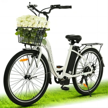 ECOTRIC Electric Bike E-Riding for Adults 26" 350 W Motor Adult Cruiser Bicycles with Basket LED 7 Speed 26 inch with Removable 36 V 10 AH Lithium Battery Commute for Female Male A-E516646