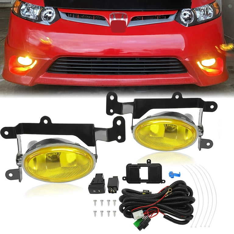 ECOTRIC Front Bumper Driving Fog Lights Lamps with Switch Pair Compatible with 2006 2008 Honda Civic 2Dr Coupe Replacement for HO2890114 Yellow Lens