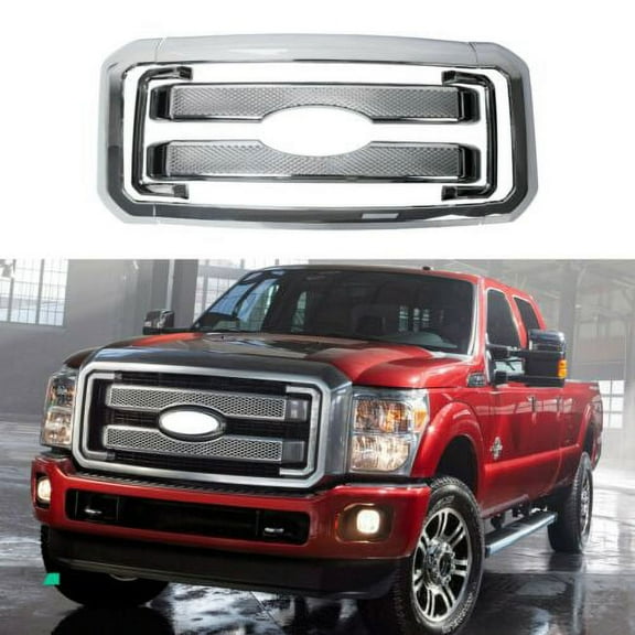 ECOTRIC Front Super Duty  Moulding Chrome Grill Cover Mesh Grille for 2011-2016 Ford F250 F350 Super Duty