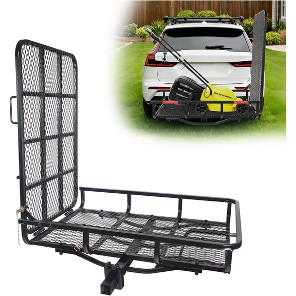 ECOTRIC Hitch Mount Wheelchair Carrier with Ramp, 500lb Capacity Basket Style Mobility Scooter Hauler