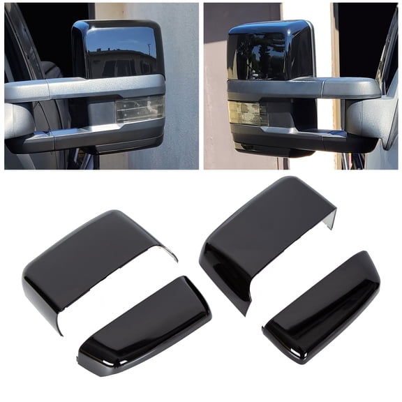 ECOTRIC Pair Glossy Black Tow Mirror Caps Cover for 2014-2019 Chevy Silverado GMC Sierra Truck Pickup Replaces 23444125, 23444126, 23444119, 23444120
