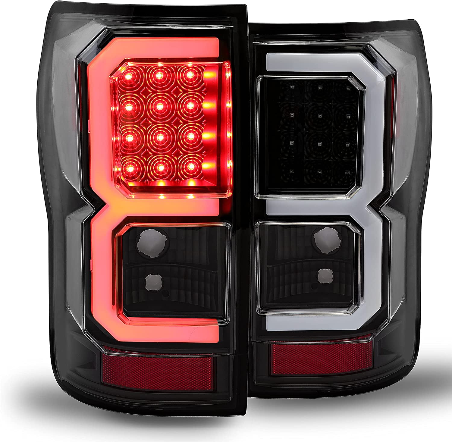 ECOTRIC Pair Tail Lights Taillights Brake Lamps Compatible with 2007-2013 Toyota Tundra Pickup Truck LED Tube Style Clear Lens Black Housing Passenger and Driver Side