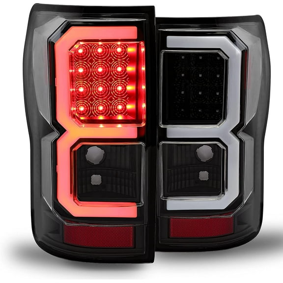 ECOTRIC Pair Tail Lights Taillights Brake Lamps Compatible with 2007-2013 Toyota Tundra Pickup Truck LED Tube Style Clear Lens Black Housing Passenger and Driver Side