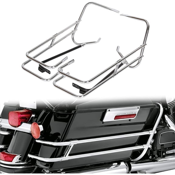 ECOTRIC Twin Rail Chrome Saddle Bag Guard Rail Bracket Kit For Harley Davidson 1997-2008 FLHR and FLHT 2006 2007 2008 FLHTCUSE