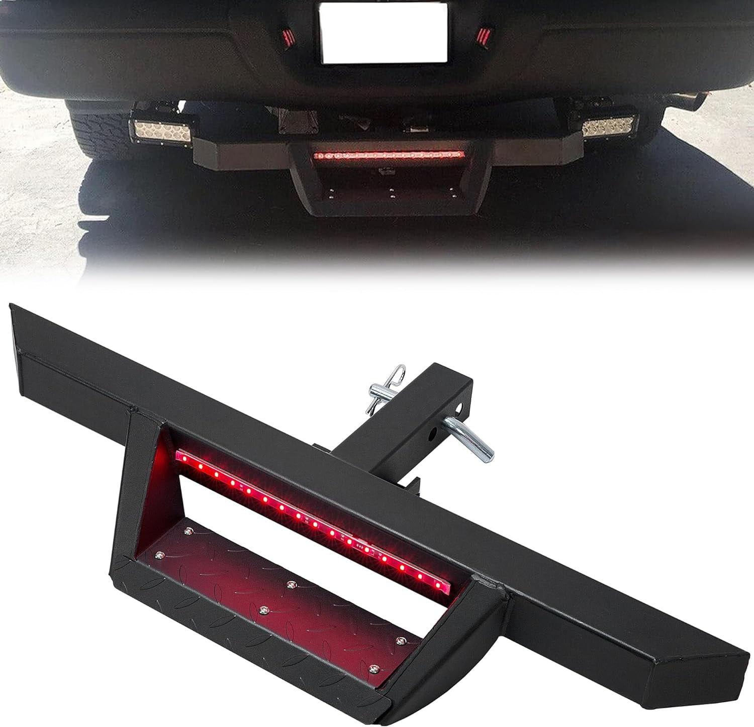 ECOTRIC Universal Drop Hitch Step w/LED Brake Light for 2" Receiver