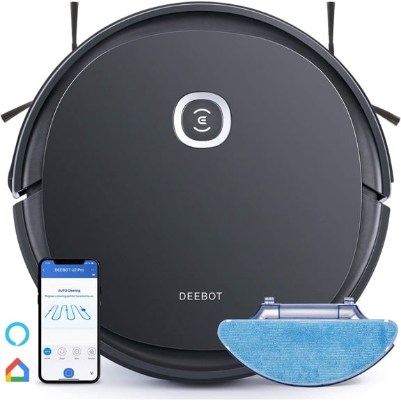 ECOVACS DEEBOT OZMO U2 Pro Robot Vacuum Cleaner 2 in1 Vacuum and Mop, Extra Pet Care Kit 800ml Large Dustbin & Tangle-Free Brush, Ideal for Pet Hair, No-Go Zones, 2.5Hrs Run Time, Voice/App Control