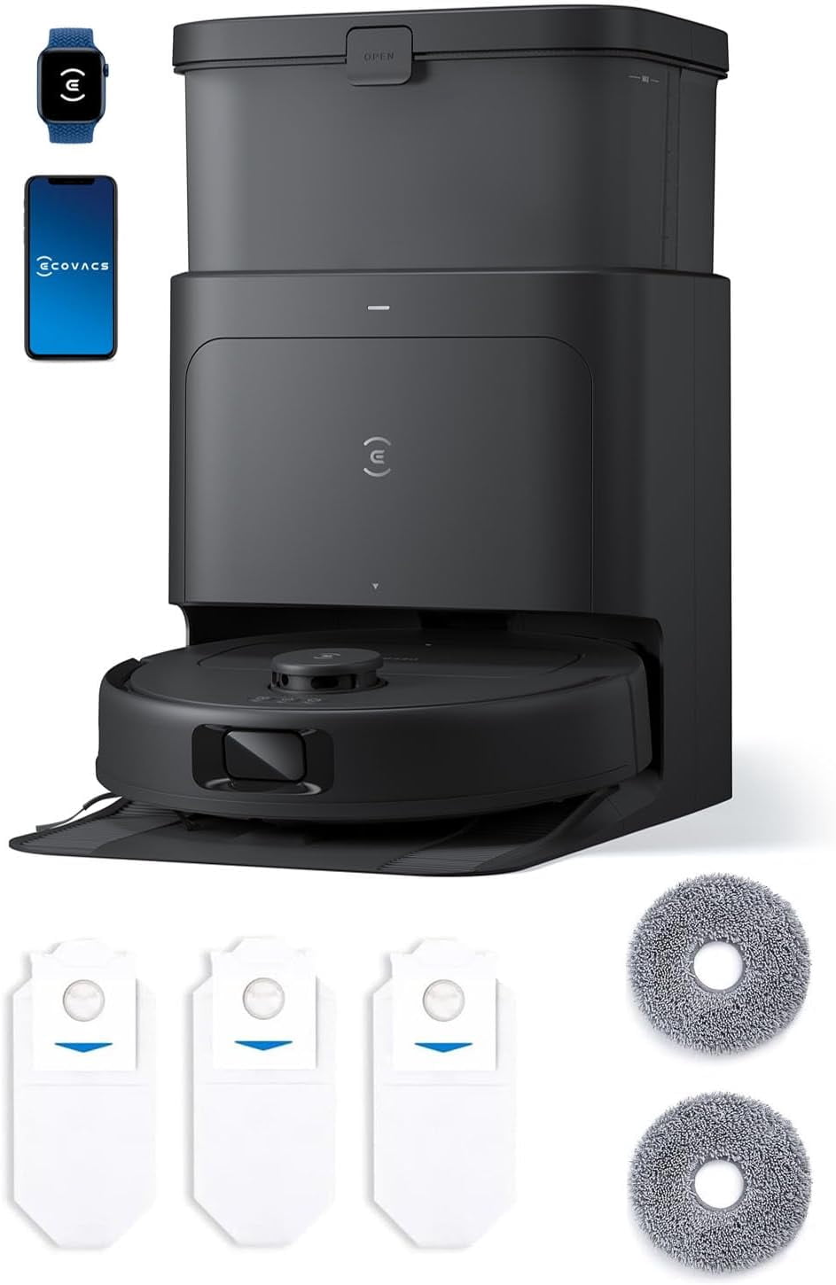 ECOVACS DEEBOT N30 OMNI CARE Robot Vacuum and Mop 10000Pa, ZeroTangle Technology, TruEdge Adaptive Edge Mopping, AUTO Mop Washing, Self Refilling, Auto-Mop Lifting